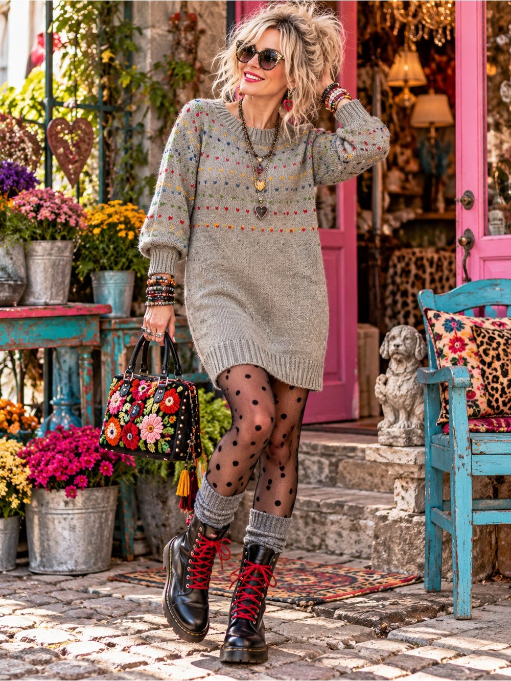 Peter Jensen Grey Multicolour Speckled Knit Sweater Dress